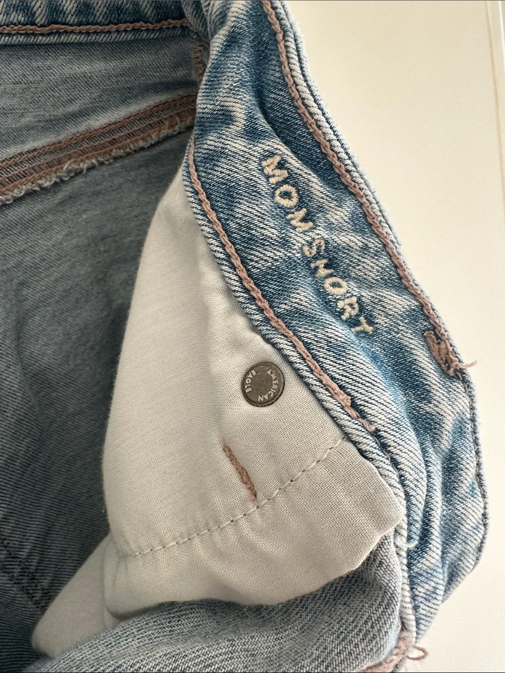 American Eagle Distressed High-Rise Light Wash Strigid Denim Mom Shorts